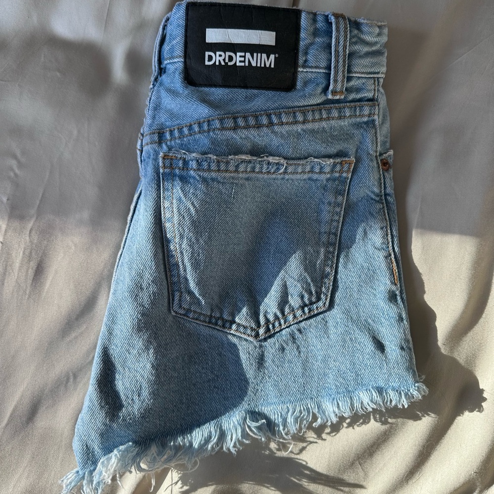 Light Blue Frayed Hem Women's Jean Shorts